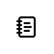 Icon of a notebook with spiral binding and text lines.