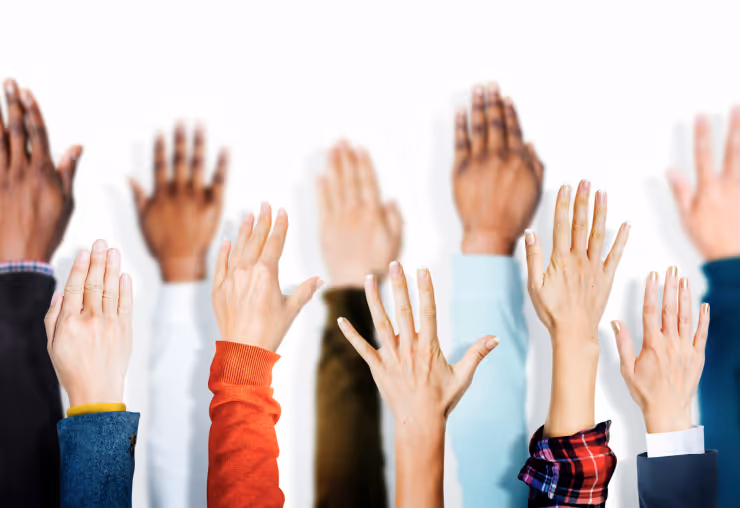 Illustration image with diverse hands up
