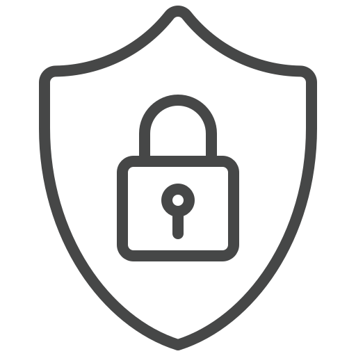 Shield outline with a padlock symbol inside representing security or protection.
