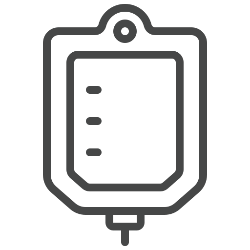 Icon of a medical IV bag with measurement markings and a drip chamber below.