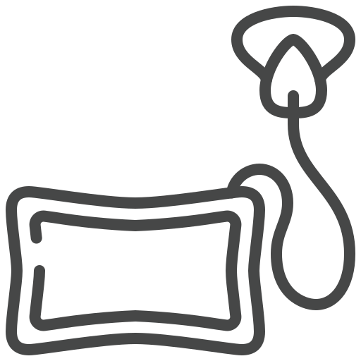 Outline icon of a blood pressure cuff and bulb for manual inflation.