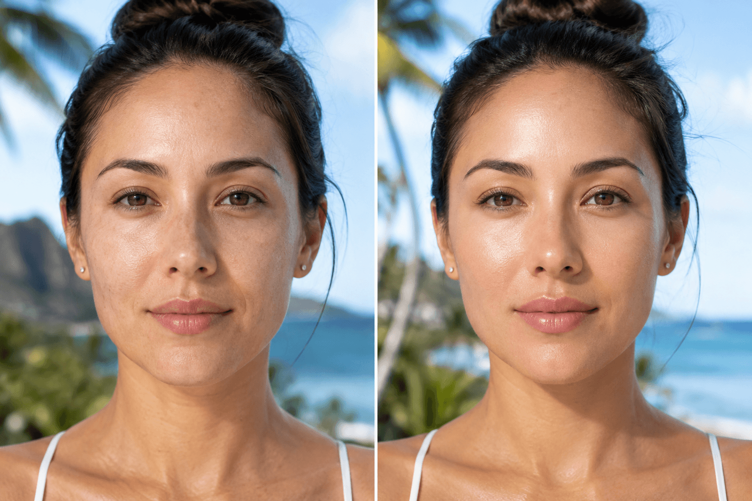 Skin hydration before and after results at a medical spa on O'ahu, Hawaii