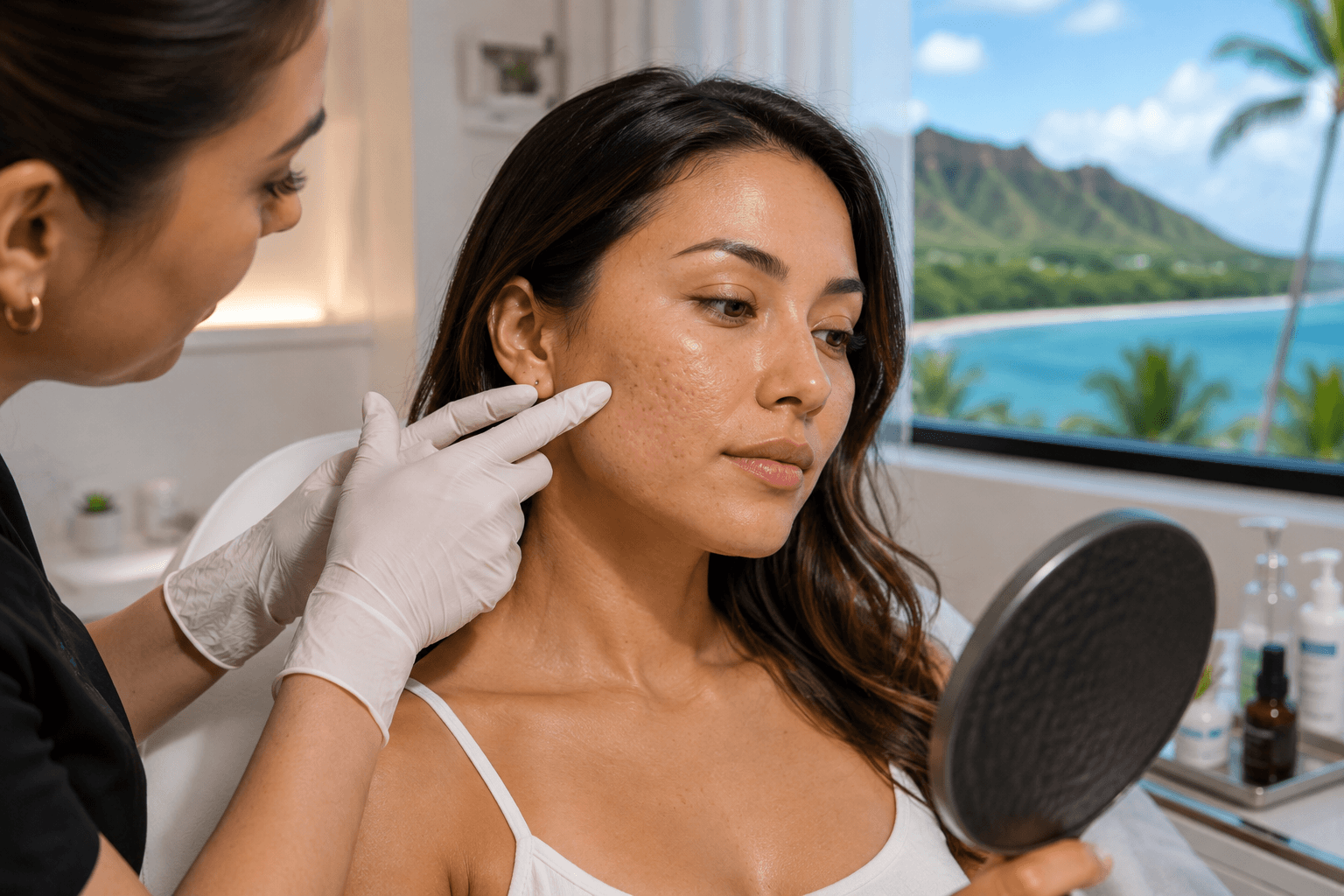 Acne scar treatment consultation at a medical spa on O'ahu, Hawaii