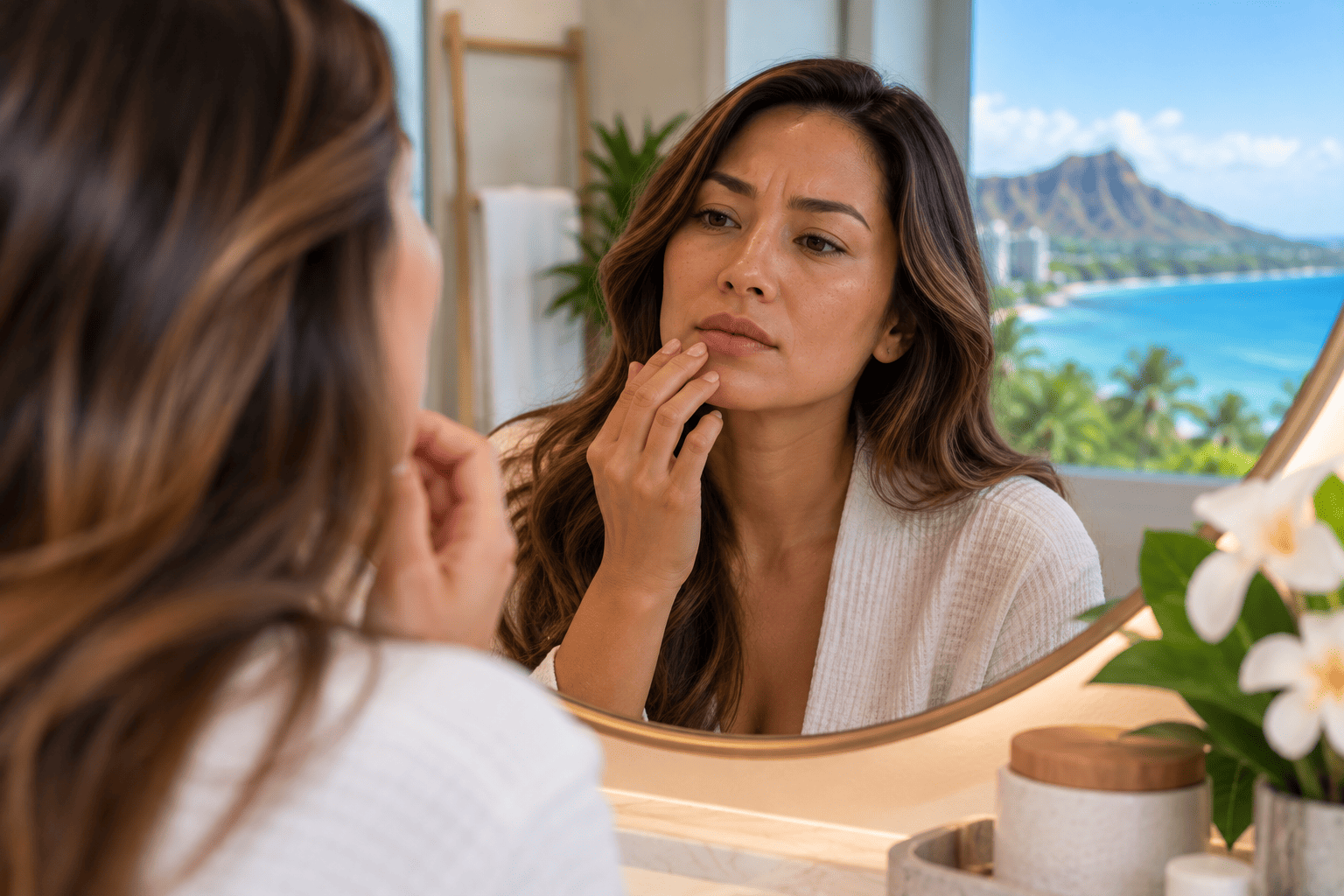 Provider administering lip filler treatment at a medical spa in Honolulu, Hawaii