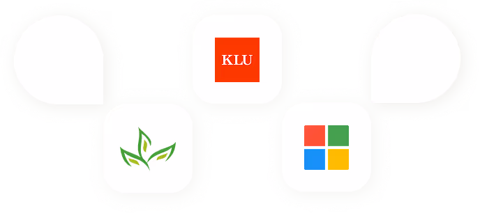 Partner logos including KLU in a red square, EcoTransit World IT, and the four-colored Microsoft icon.