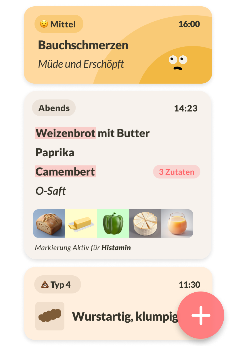 Eatrack Food Diary Eintrag mit aktiver Markierung für Unverträglichkeiten