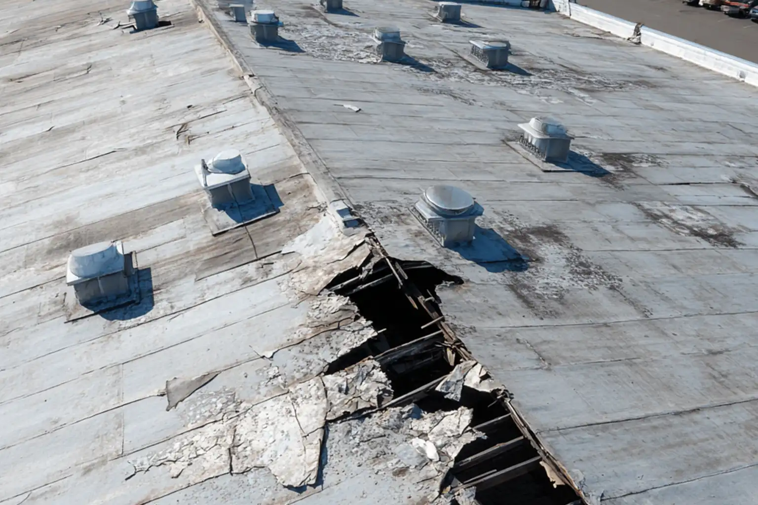 Weather Damage on a Commercial Roof