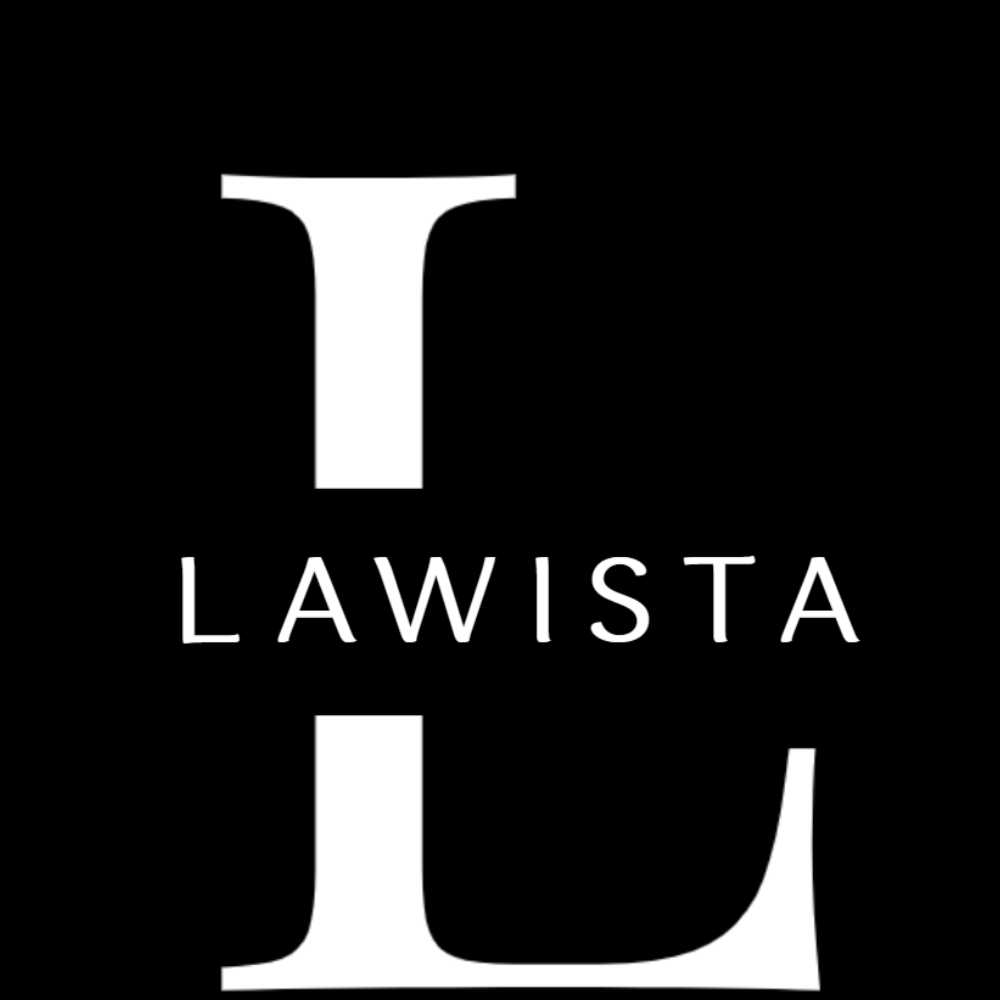 White uppercase letter L with the word LAWISTA horizontally across its middle on a black background.