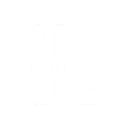 Logo with a large stylized letter L and the word LAWISTA centered horizontally across its middle.