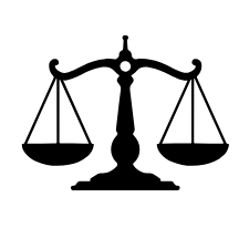 Black silhouette of a balanced scale symbolizing justice.