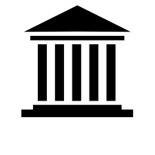 Black and white symmetrical logo resembling a butterfly with curved wings and a vertical line dividing the wings.