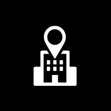 White map marker icon above a grid representing a map on a black background.