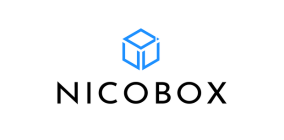 Blue geometric cube icon above the word NICobox in black uppercase letters.