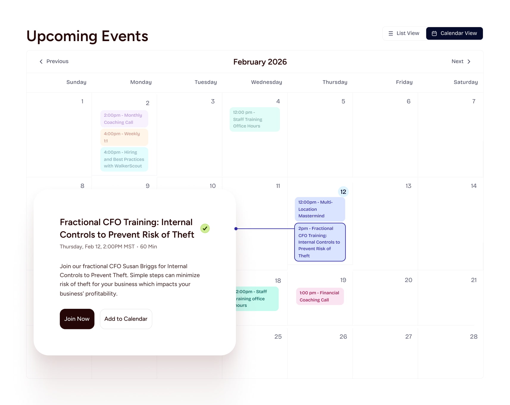 Events and Coaching