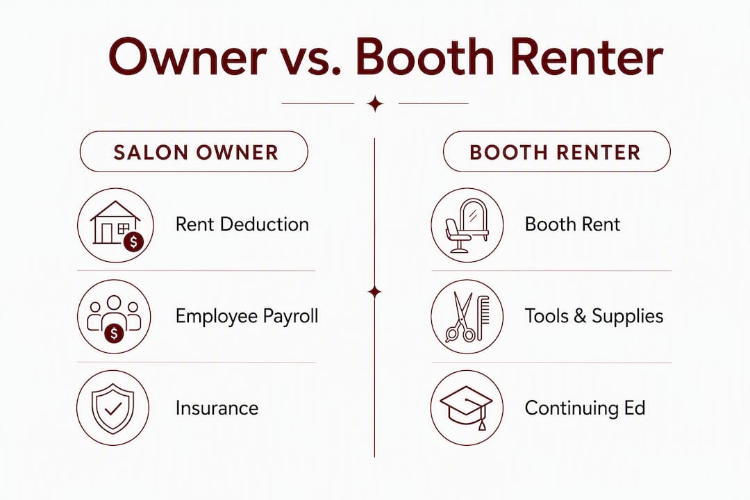 Infographic comparing tax deductions for owners and booth renters