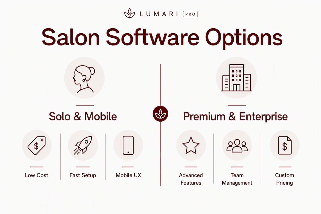 Infographic comparing salon booking software categories