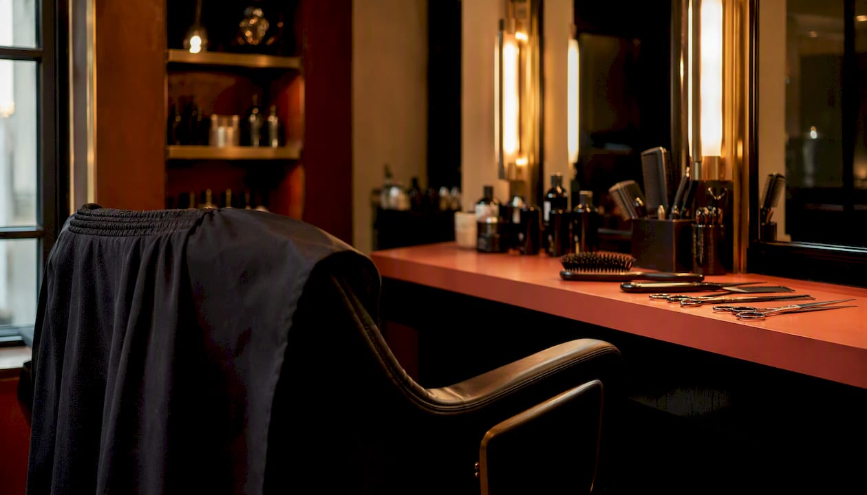 Salon styling chair with tools close-up