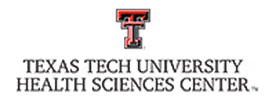 Texas Tech University Health Sciences Center logo with double T symbol and text on black background.