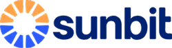 Sunbit logo with a circular sun icon in orange and blue next to the word 'sunbit' in blue lowercase letters.