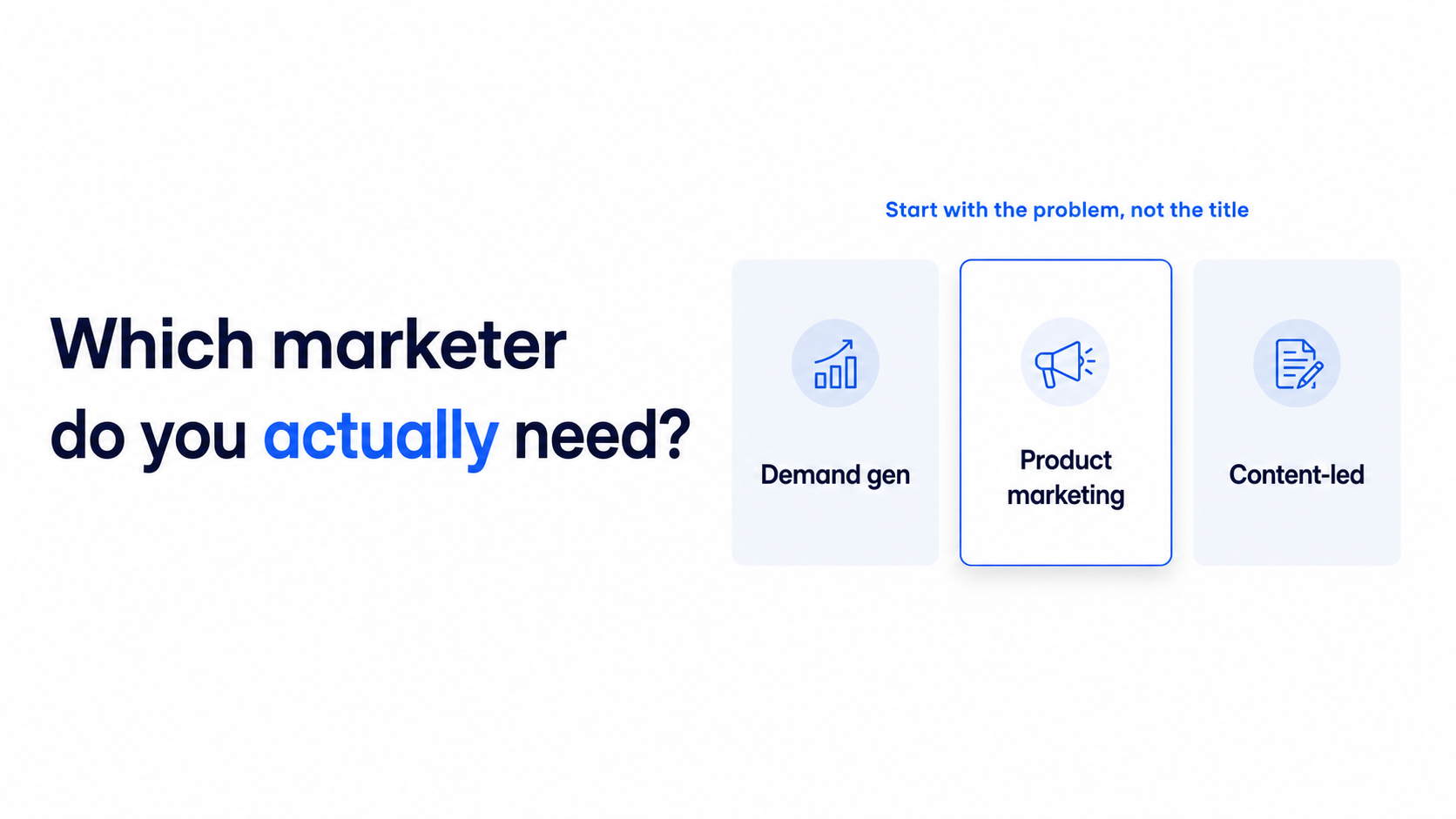 3 boxes side by side, Demand gen, Product marketing, Content-led