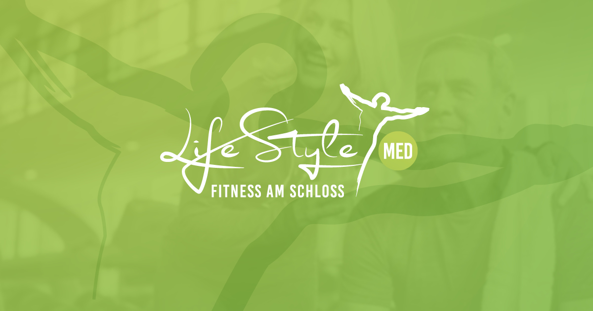 Life Style MED Fitness am Schloss logo with faint background image of two adults exercising.