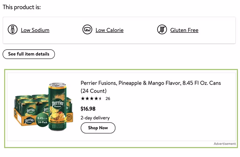 Walmart Perrier fusions listing