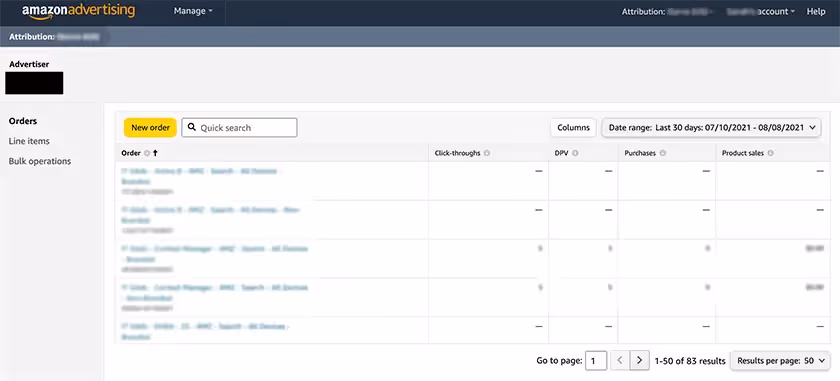 Amazon advertising screen