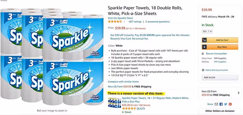 paper towel listing on amazon