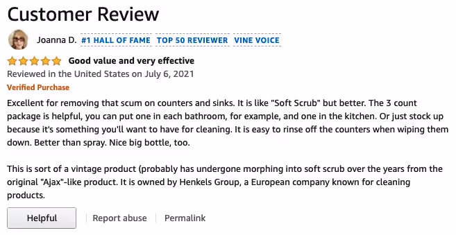 amazon customer review example