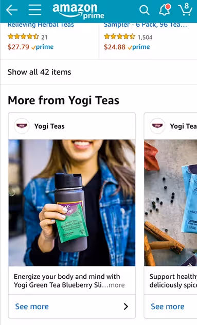 Using Amazon Posts beta can be beneficial for brands like Pattern's eCommerce partner Yogi Tea, who repurposes their social media content for their Posts feed.