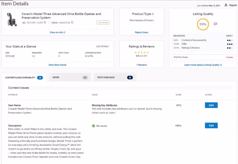 Walmart product listing