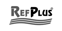 Logo de la marque RefPlus avec du texte en lettres stylisées et trois lignes ondulées en dessous.