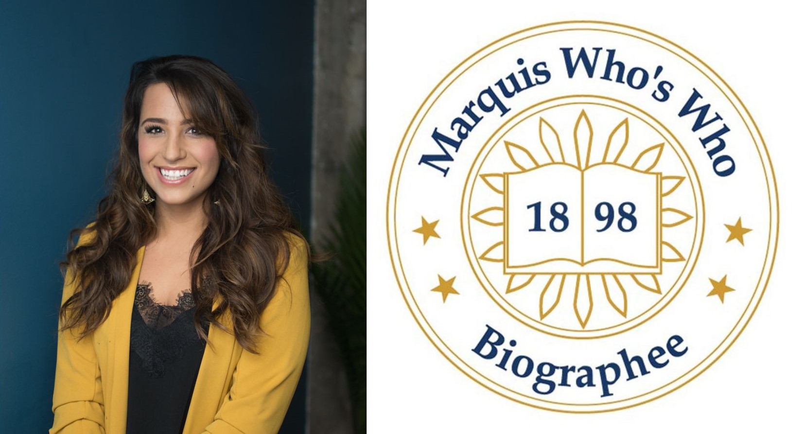 Brightwell CPO Audrey Hall smiles next to a graphic of the Marquis Who's Who logo, a prestigious biographical registry for professionals across industries.