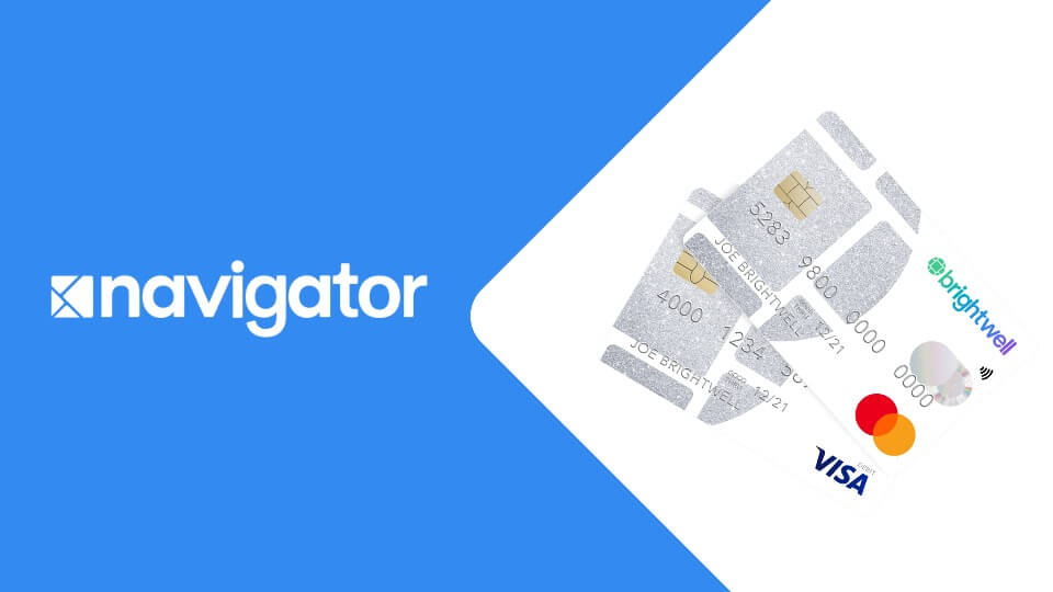 Brightwell’s Navigator logo showing an example of a Brightwell Visa and Mastercard.