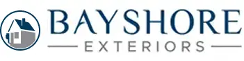 Bayshore Exteriors logo featuring a house icon inside a circle on the left with the company name to the right.