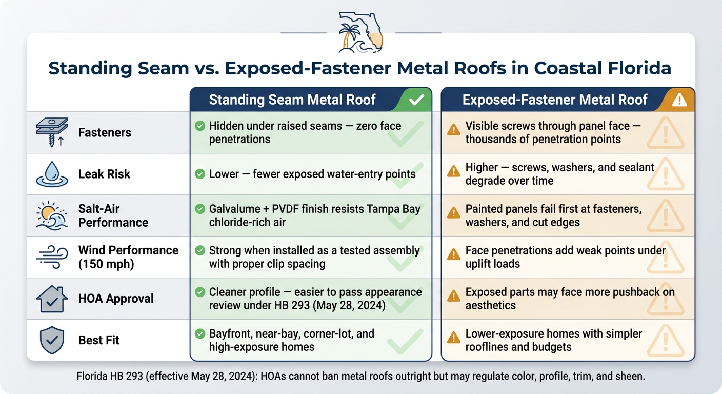 Standing Seam vs. Exposed-Fastener Metal Roofs in Coastal Florida
