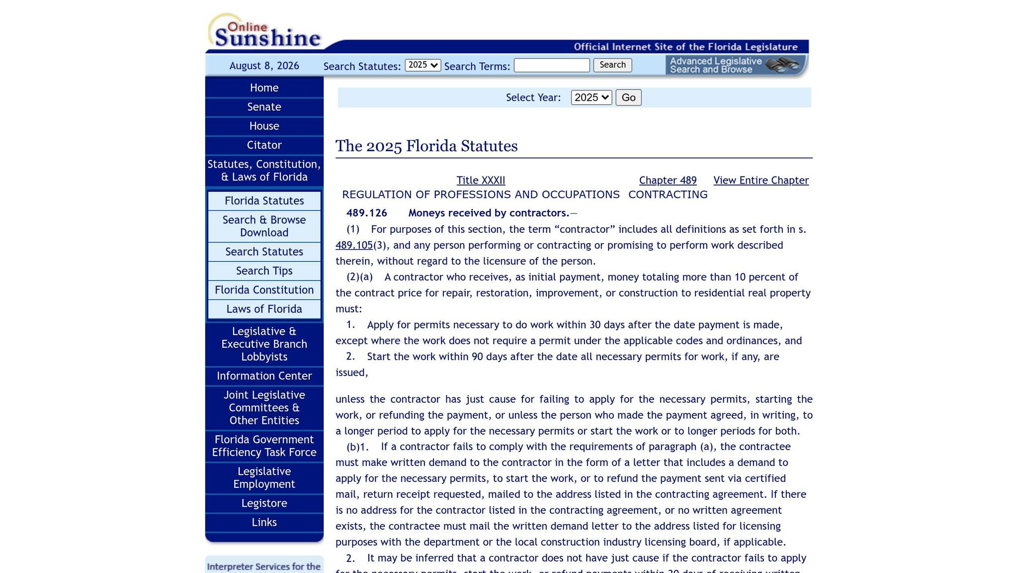 Florida Statute 489.126
