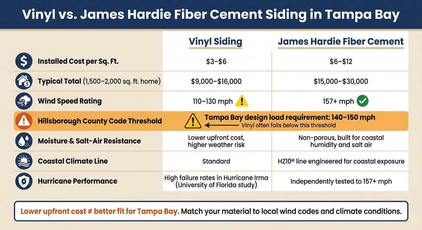 Vinyl vs. James Hardie Fiber Cement Siding in Tampa Bay: Cost, Wind Rating & Performance