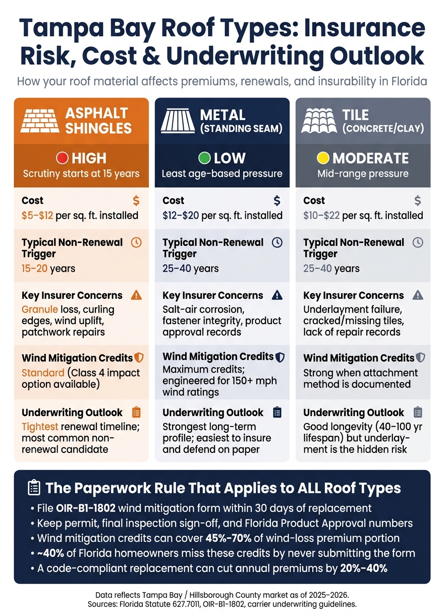 Tampa Bay Roof Types: Insurance Risk, Cost & Underwriting Outlook