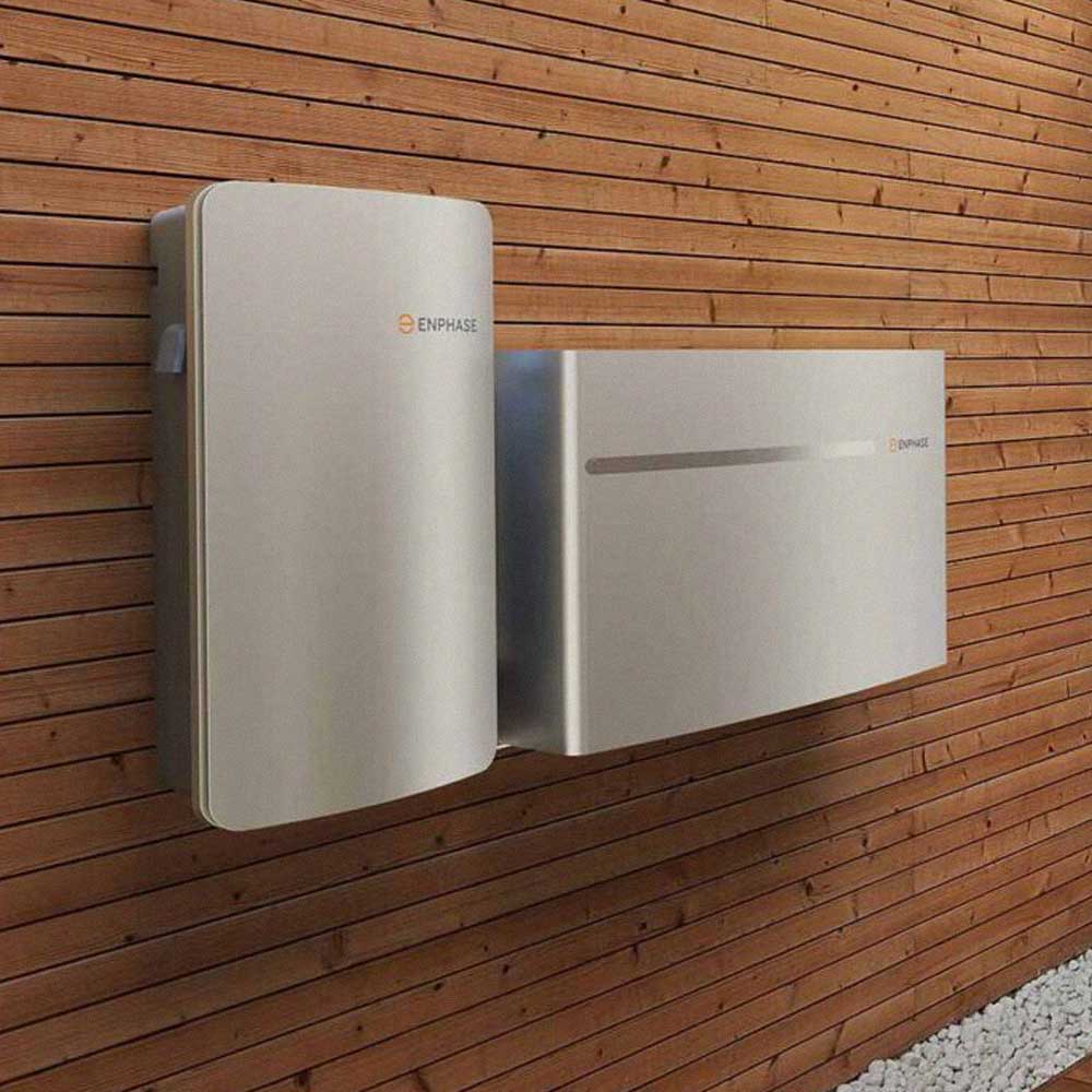 Enphase IQ Battery 5P system mounted on a wooden surface