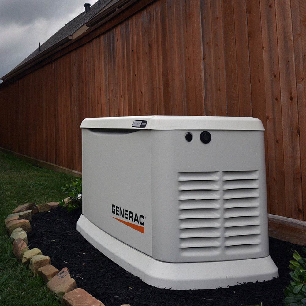 Generac whole home generator in a backyard