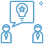 Icon of a person with a speech bubble containing a lightbulb, representing strategic consultancy or idea sharing.