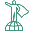 Icon of a person standing with arms raised inside a circle, symbolizing empowerment.