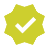 Green check mark inside a starburst badge icon.