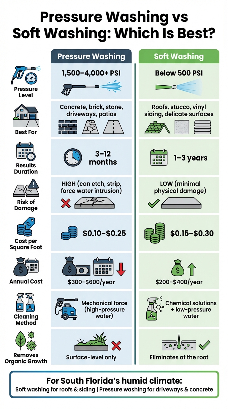 Pressure Washing vs Soft Washing Comparison Chart
