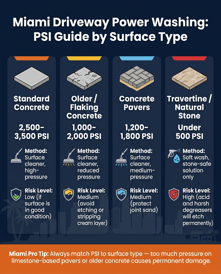 Miami Driveway Power Washing: PSI Guide by Surface Type