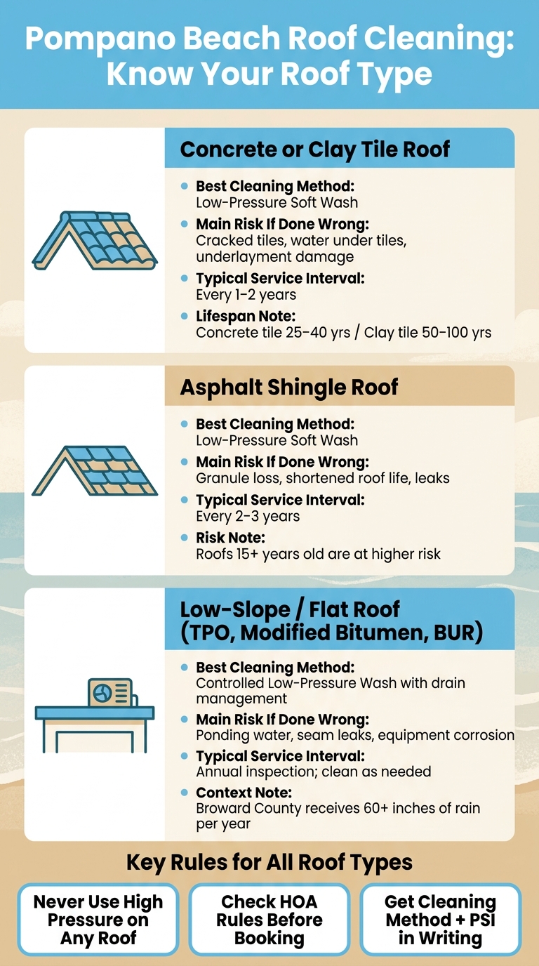 Pompano Beach Roof Cleaning: Roof Type vs. Method vs. Risk vs. Schedule