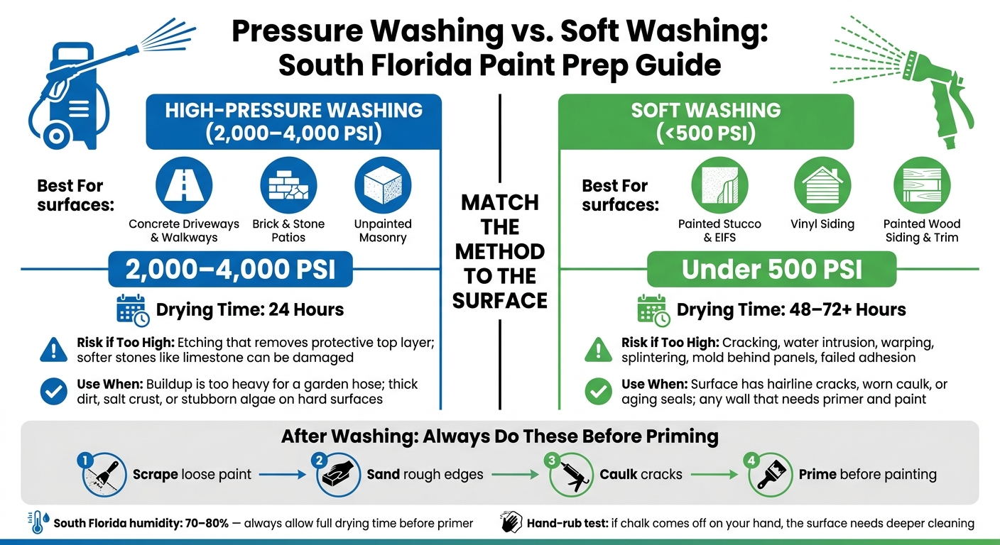 Pressure Washing vs. Soft Washing Before Painting: Surface Guide for South Florida Homes