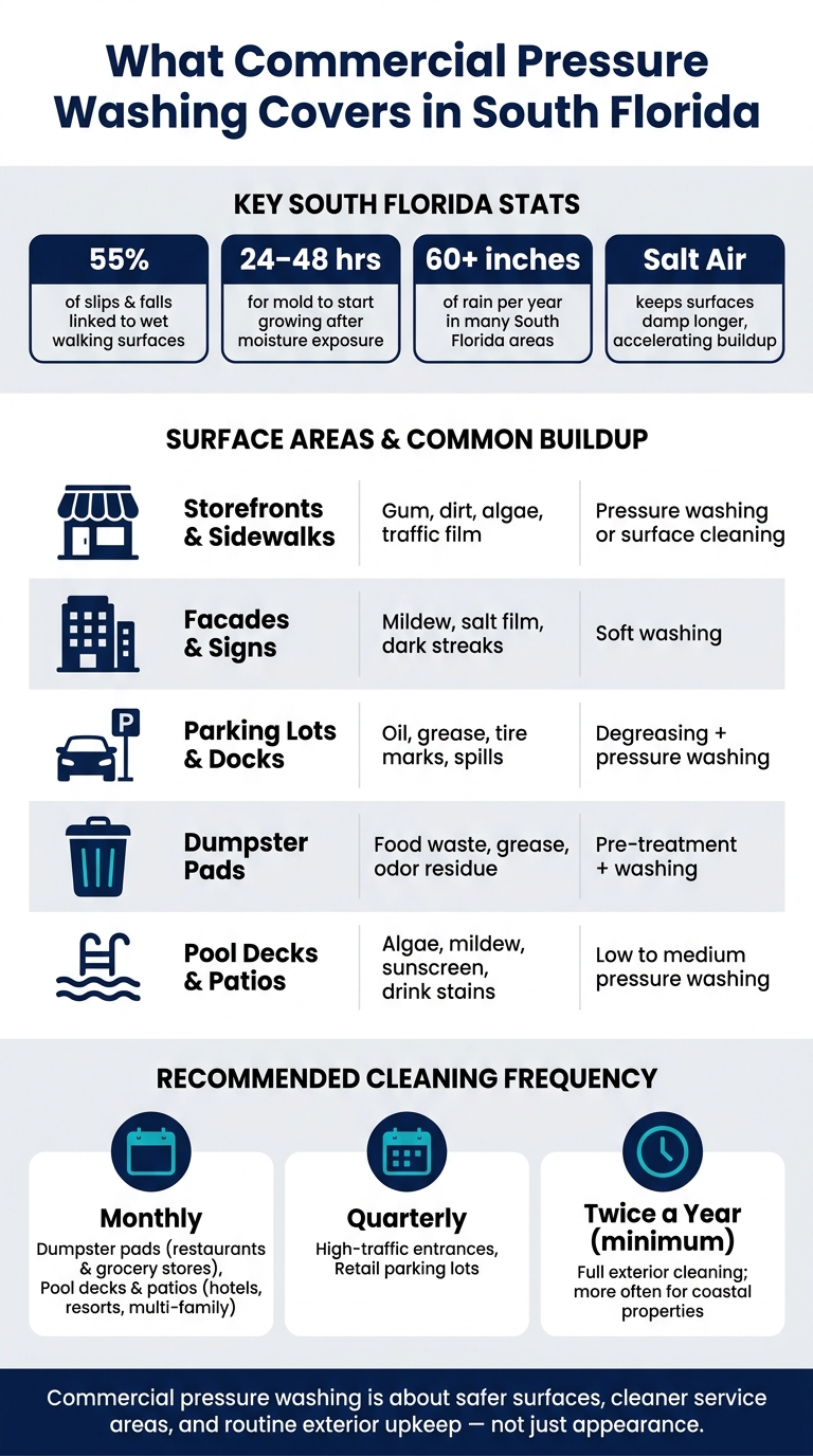 Commercial Pressure Washing: Surface Areas, Buildup & Cleaning Methods in South Florida