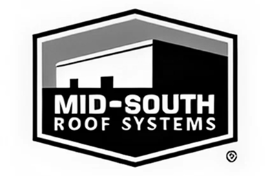 Mid-South Roof Systems company logo featuring a stylized roof and building silhouette inside a hexagonal border.